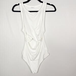 Le Lis Collection Womens Small White Twist Cut Out Bodysuit Tank Snap Closure